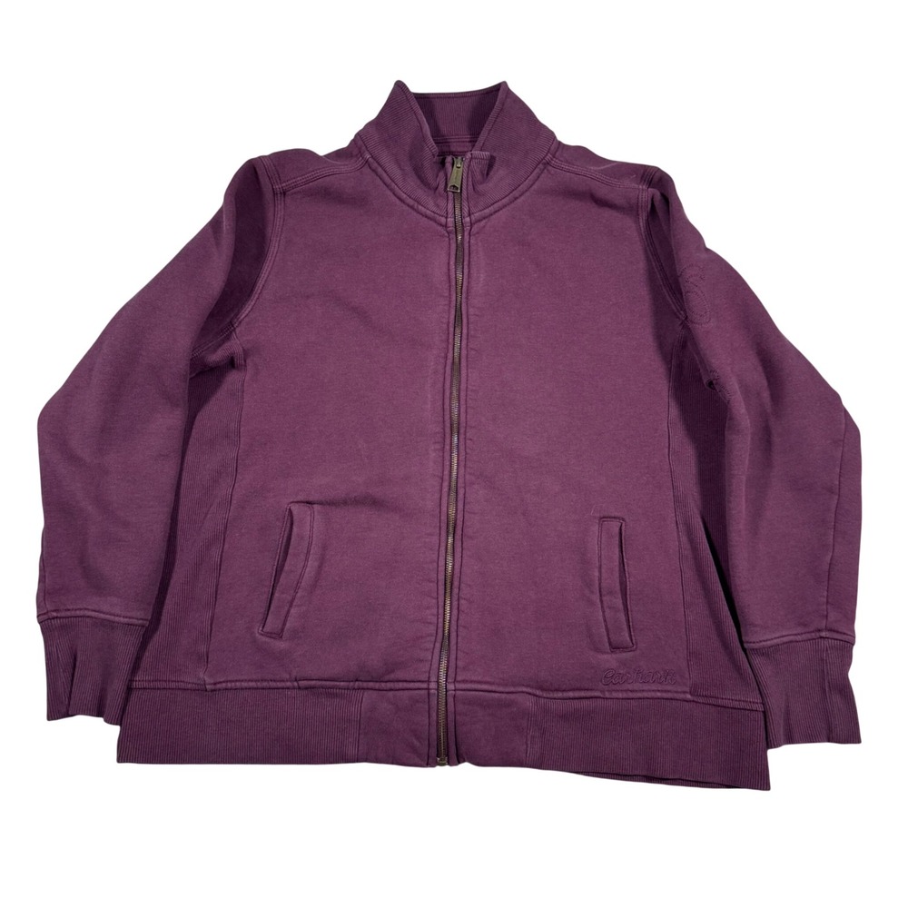 Carhartt Full Zip Sweatshirt Womens XXL Purple Mock Neck Fleece Lined Workwear